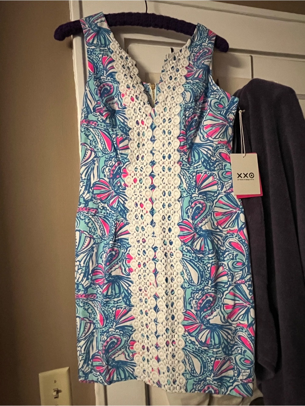 Lilly Pulitzer for Target Blue & Pink Paisley Lace-Trim Midi Dress -NWT